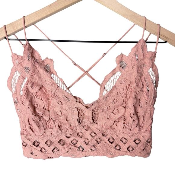 Free People x FP One Adela Pink Lace Bra Top Light Pink Size L - Picture 1 of 9